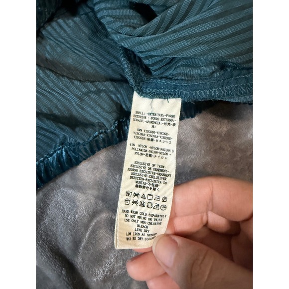 Free People Size Large Velvet Nights Blouse Green Emerald Burnout Stripes Collar - Picture 8 of 11